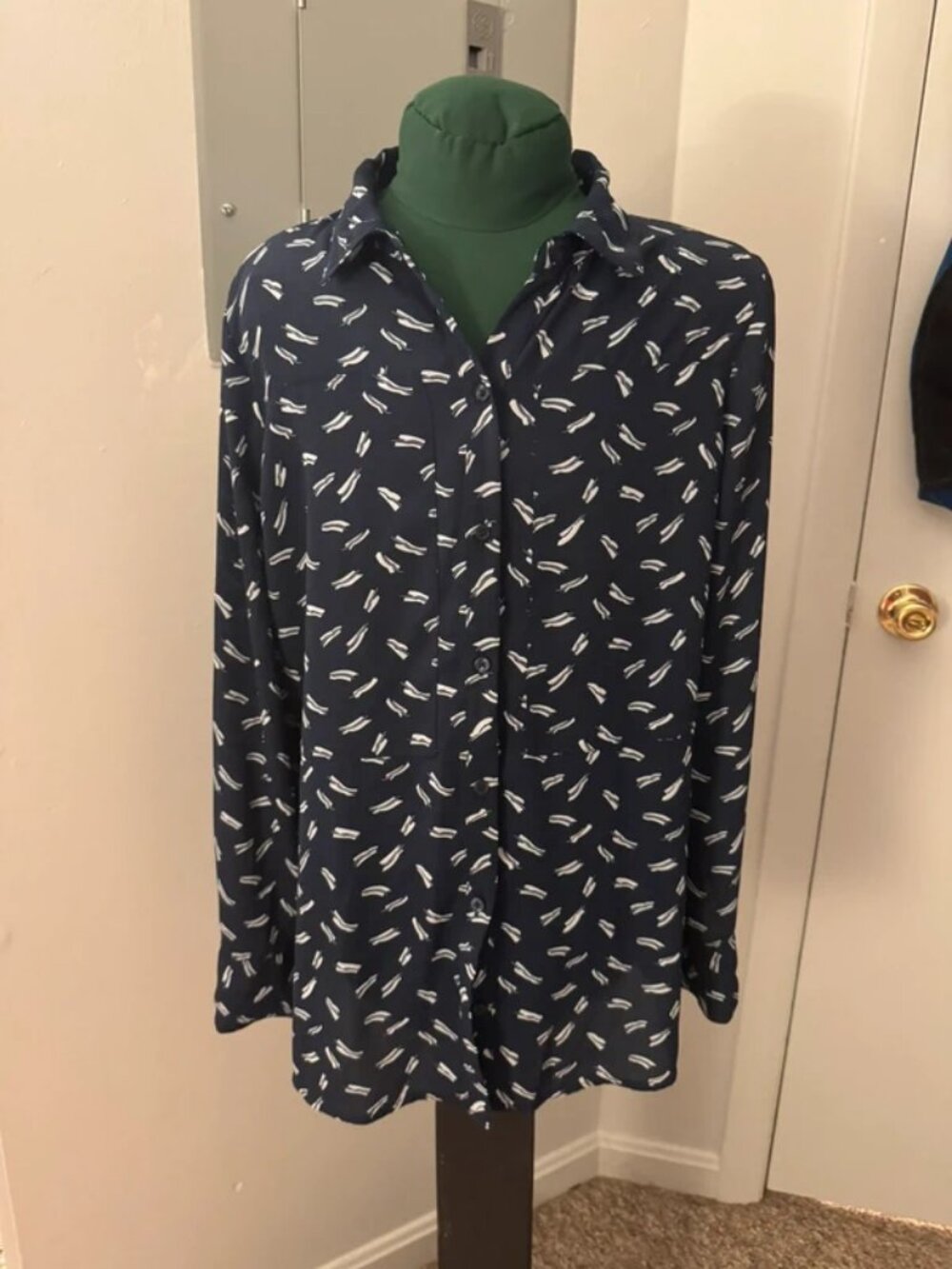 Navy Collared Shirt with White Pattern